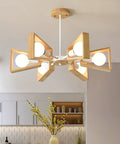 Geometric Wood Chandelier with Multiple Light Arms — product view