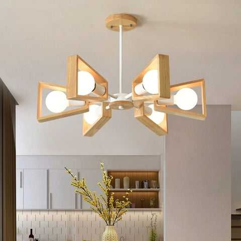 Geometric Wood Chandelier with Multiple Light Arms — product view