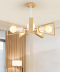 Geometric Wood Chandelier with Multiple Light Arms — product view