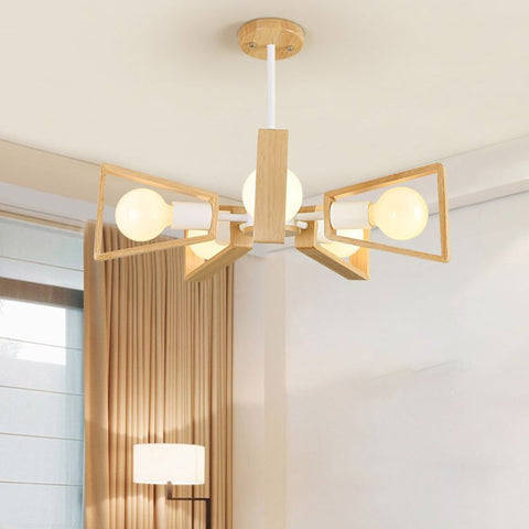 Geometric Wood Chandelier with Multiple Light Arms — product view