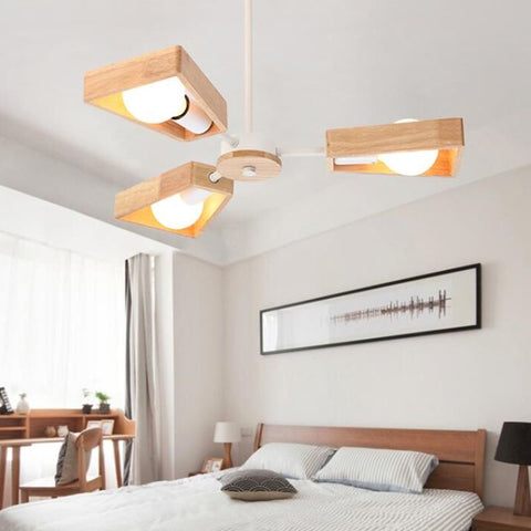 Geometric Wood Chandelier with Multiple Light Arms — product view