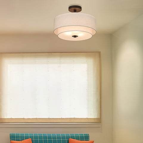 Modern Linen Drum Semi-Flush Mount Ceiling Light