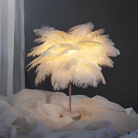 Feather Table Lamp with Remote Control for Bedroom Ambient Lighting