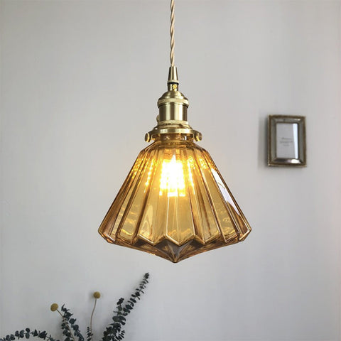Diamond Glass Pendant Light with Metal Fitting