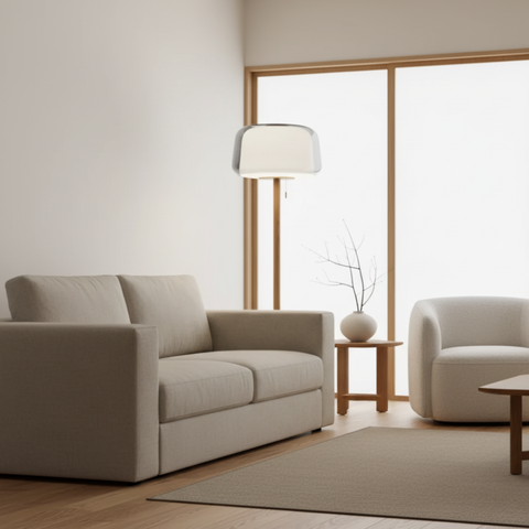 Floor Lamp with Layered Glass Dome and Wood Column Details