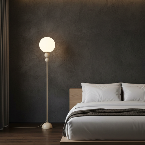 Floor Lamp with Globe Diffuser and Stacked Sphere Details