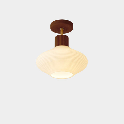 Modern Semi-Flush Ceiling Light with Walnut Wood and Glass Shade