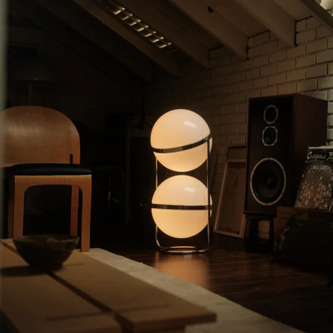 Floor Lamp with Globe Shade and Open Metal Frame