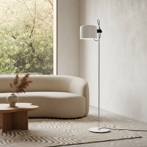 Floor Lamp with Adjustable Rounded Shade and Foot Switch Control