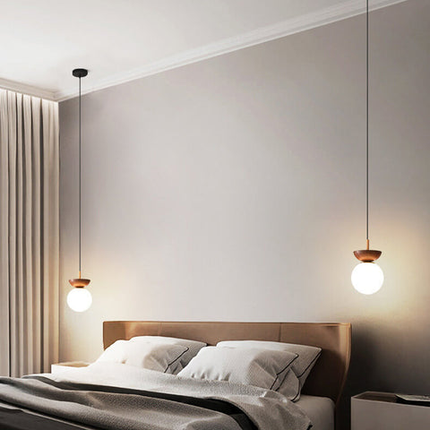Wood and Glass Globe Ceiling Light for Bedrooms and Dining Areas