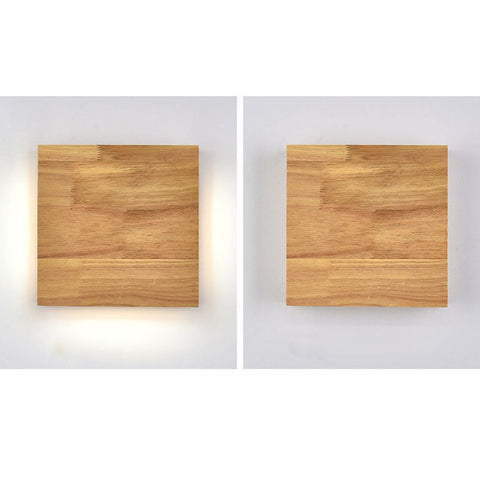 Rubberwood LED Wall Light with Acrylic Diffuser and Geometric Form