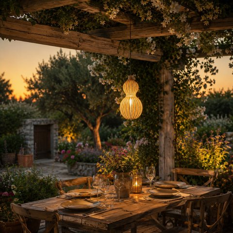 Outdoor Pendant Light with Woven Synthetic Vine Shade