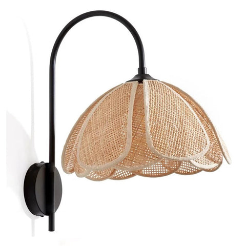 Retro Rattan Wall Light with Metal Frame for Bedroom