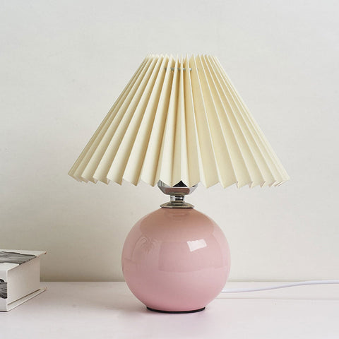 Ceramic Table Lamp with Pleated Fabric Shade for Bedside Use