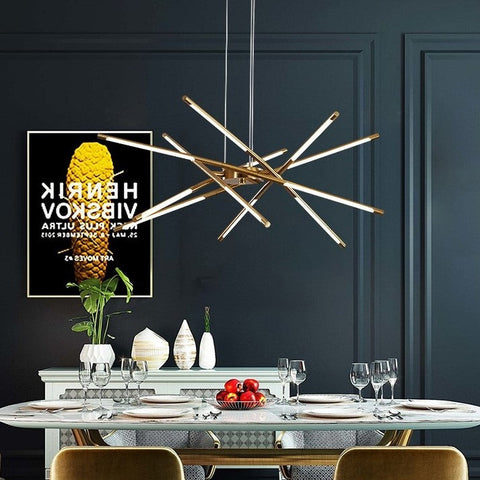 Geometric LED Tube Chandelier for Dining Rooms and Large Living Spaces