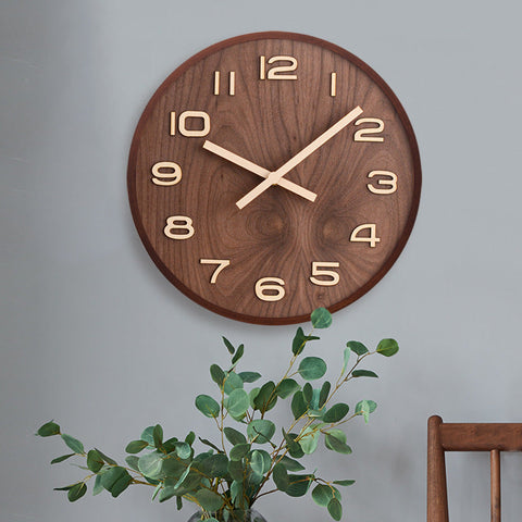 Silent Walnut Wood Wall Clock for Bedrooms, Offices, and Living Rooms
