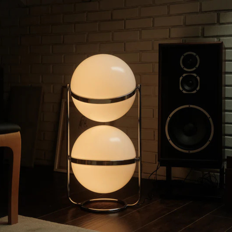 Floor Lamp with Globe Shade and Open Metal Frame