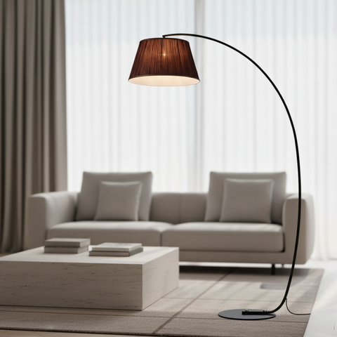 Arc Floor Lamp with Fabric Shade and Curved Metal Stem
