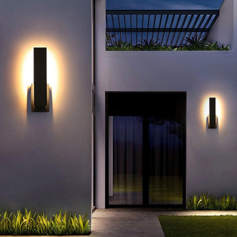 Outdoor Wall Sconce with Offset Metal Panel and LED Backlight