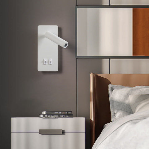 Rotatable LED Reading Wall Sconce with Square Backplate and Spotlight