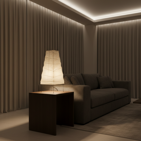 Table Lamp with Tapered Paper Lantern Shade and Metal Legs