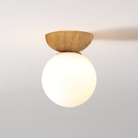 Wood and Glass Globe Ceiling Light for Bedrooms and Dining Areas