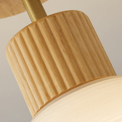Modern Semi-Flush Ceiling Light with Walnut Wood and Glass Shade