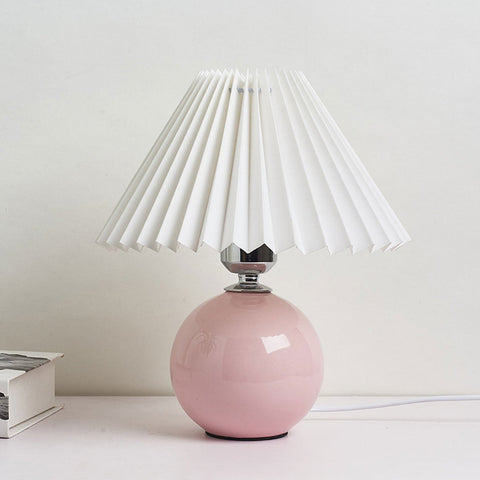 Ceramic Table Lamp with Pleated Fabric Shade for Bedside Use