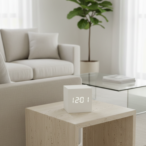 Digital Alarm Clock with Cube Design and Adjustable LED Display