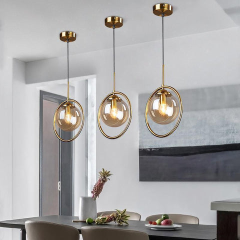 Glass Globe Ring Pendant Light for Dining and Living Room Lighting