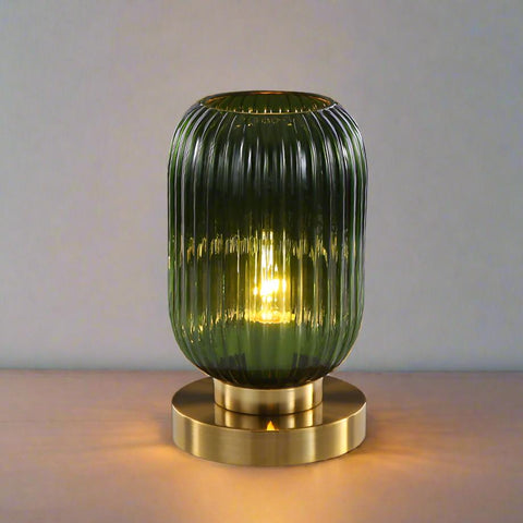 Ribbed Glass Table Lamp with Metal Base and Decorative Ambient Lighting