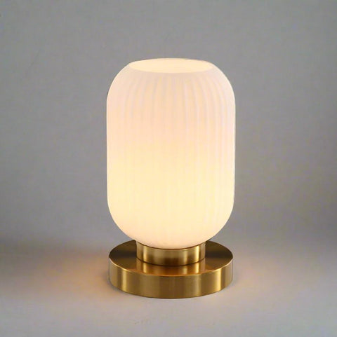 Ribbed Glass Table Lamp with Metal Base and Decorative Ambient Lighting
