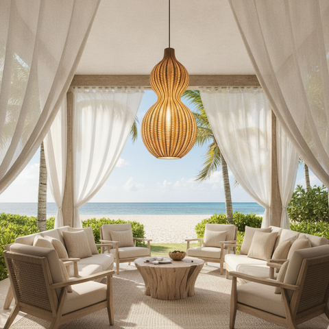 Outdoor Pendant Light with Woven Synthetic Vine Shade