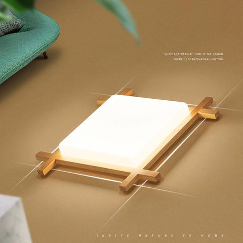 Square Wood LED Ceiling Light with Japanese Tatami Design