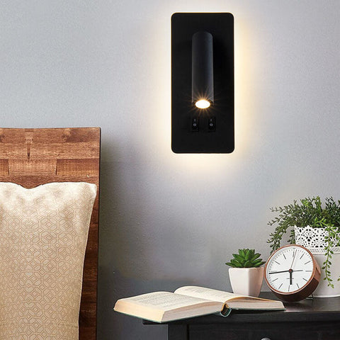 Rotatable LED Reading Wall Sconce with Square Backplate and Spotlight