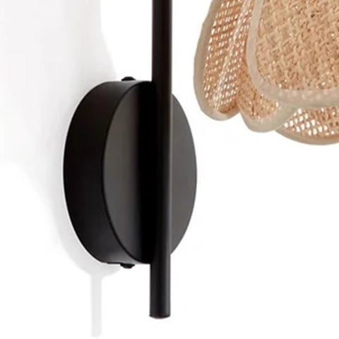 Retro Rattan Wall Light with Metal Frame for Bedroom