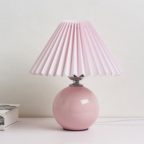 Ceramic Table Lamp with Pleated Fabric Shade for Bedside Use