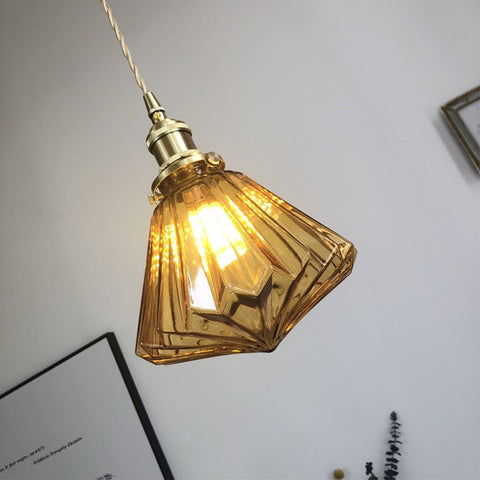 Diamond Glass Pendant Light with Metal Fitting
