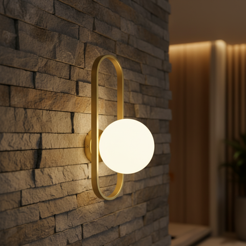 Wall Sconce with Oval Metal Frame and Glass Globe Shade