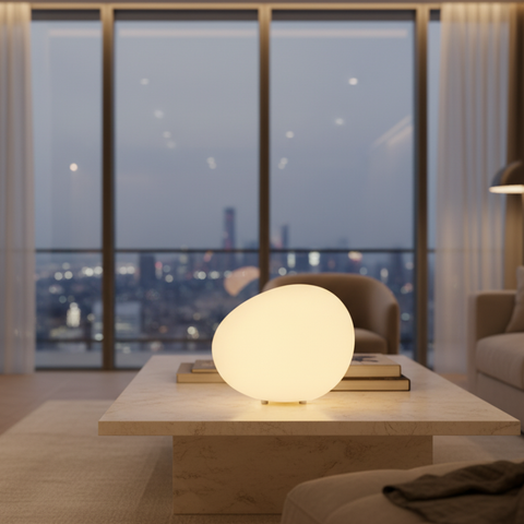 Table Lamp with Smooth Pebble Shape and Three Light Colors