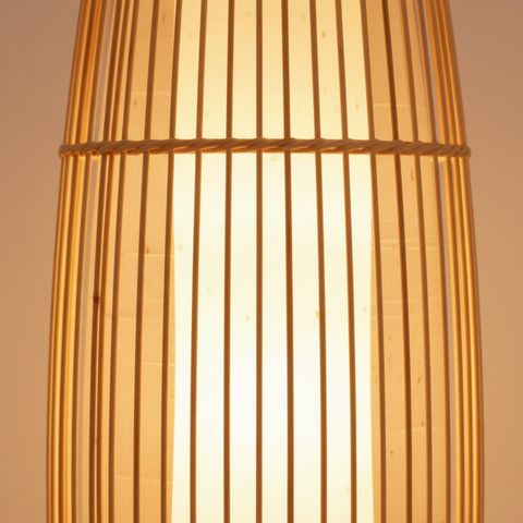 Table and Floor Lamp with Bamboo Slat Shade and Warm LED Light