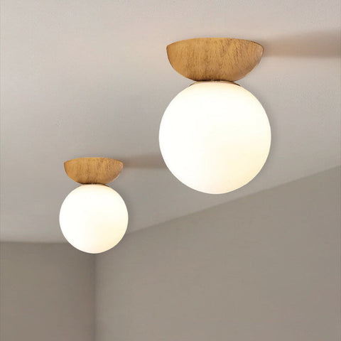 Wood and Glass Globe Ceiling Light for Bedrooms and Dining Areas
