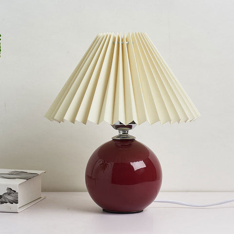 Ceramic Table Lamp with Pleated Fabric Shade for Bedside Use