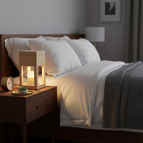 Candle Warmer Lamp with Open Wood Frame and Adjustable Brightness