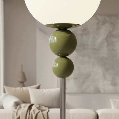 Floor Lamp with Globe Diffuser and Stacked Sphere Details