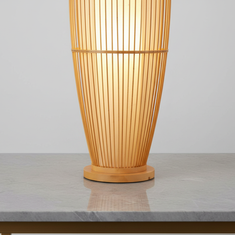 Table and Floor Lamp with Bamboo Slat Shade and Warm LED Light