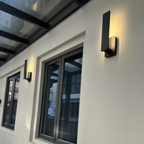 Outdoor Wall Sconce with Offset Metal Panel and LED Backlight