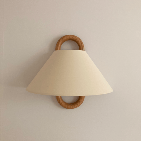 Pleated Wood Wall Sconce with Semicircular Fabric Shade for Bedrooms