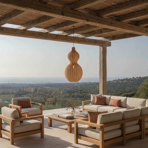 Outdoor Pendant Light with Woven Synthetic Vine Shade