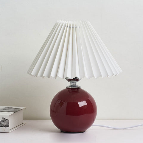 Ceramic Table Lamp with Pleated Fabric Shade for Bedside Use